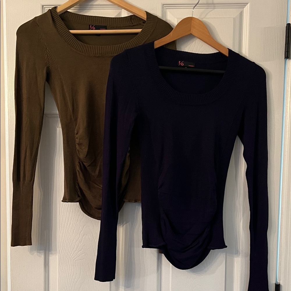 Bundle of Lightweight Sweaters w/ Side Ruching in Deep Blue & Moss/Olive Green